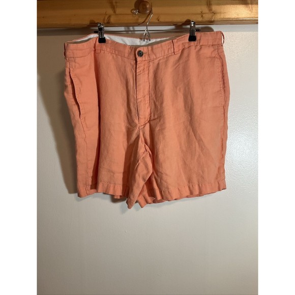 Brooks Brothers 346 Linen Shorts Men’s 42W Orange Flat Front Basic Classic - Picture 1 of 10